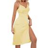 imageLYANER Womens Satin Drape Cowl Neck Sleeveless Strappy Cami Split Slit Party Midi DressTender Yellow