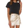 imageLYANER Womens Satin Lace Trim Split Slit Hem Zipper High Wasit Mini Short SkirtBeige