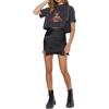 imageLYANER Womens Satin Lace Trim Split Slit Hem Zipper High Wasit Mini Short SkirtBlack