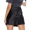 imageLYANER Womens Satin Lace Trim Split Slit Hem Zipper High Wasit Mini Short SkirtBlack