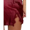 imageLYANER Womens Satin Lace Trim Split Slit Hem Zipper High Wasit Mini Short SkirtBurgundy