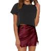 imageLYANER Womens Satin Lace Trim Split Slit Hem Zipper High Wasit Mini Short SkirtBurgundy