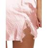 imageLYANER Womens Satin Lace Trim Split Slit Hem Zipper High Wasit Mini Short SkirtChampagne Pink