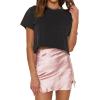imageLYANER Womens Satin Lace Trim Split Slit Hem Zipper High Wasit Mini Short SkirtChampagne Pink