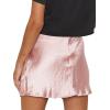 imageLYANER Womens Satin Lace Trim Split Slit Hem Zipper High Wasit Mini Short SkirtChampagne Pink