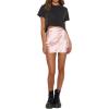 imageLYANER Womens Satin Lace Trim Split Slit Hem Zipper High Wasit Mini Short SkirtChampagne Pink