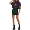 imageLYANER Womens Satin Lace Trim Split Slit Hem Zipper High Wasit Mini Short SkirtDark Green