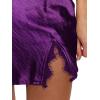 imageLYANER Womens Satin Lace Trim Split Slit Hem Zipper High Wasit Mini Short SkirtDeep Purple