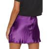 imageLYANER Womens Satin Lace Trim Split Slit Hem Zipper High Wasit Mini Short SkirtDeep Purple