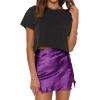 imageLYANER Womens Satin Lace Trim Split Slit Hem Zipper High Wasit Mini Short SkirtDeep Purple