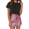 imageLYANER Womens Satin Lace Trim Split Slit Hem Zipper High Wasit Mini Short SkirtDusty Purple
