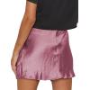 imageLYANER Womens Satin Lace Trim Split Slit Hem Zipper High Wasit Mini Short SkirtDusty Purple