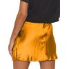 imageLYANER Womens Satin Lace Trim Split Slit Hem Zipper High Wasit Mini Short SkirtGold
