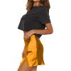 imageLYANER Womens Satin Lace Trim Split Slit Hem Zipper High Wasit Mini Short SkirtGold