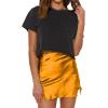 imageLYANER Womens Satin Lace Trim Split Slit Hem Zipper High Wasit Mini Short SkirtGold