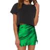 imageLYANER Womens Satin Lace Trim Split Slit Hem Zipper High Wasit Mini Short SkirtGrass Green
