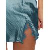 imageLYANER Womens Satin Lace Trim Split Slit Hem Zipper High Wasit Mini Short SkirtGrey Blue