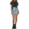 imageLYANER Womens Satin Lace Trim Split Slit Hem Zipper High Wasit Mini Short SkirtGrey Blue