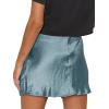 imageLYANER Womens Satin Lace Trim Split Slit Hem Zipper High Wasit Mini Short SkirtGrey Blue