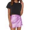 imageLYANER Womens Satin Lace Trim Split Slit Hem Zipper High Wasit Mini Short SkirtLilac