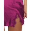 imageLYANER Womens Satin Lace Trim Split Slit Hem Zipper High Wasit Mini Short SkirtMagenta