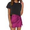imageLYANER Womens Satin Lace Trim Split Slit Hem Zipper High Wasit Mini Short SkirtMagenta