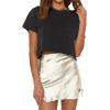 imageLYANER Womens Satin Lace Trim Split Slit Hem Zipper High Wasit Mini Short SkirtOffwhite