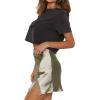 imageLYANER Womens Satin Lace Trim Split Slit Hem Zipper High Wasit Mini Short SkirtOlive Green
