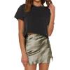 imageLYANER Womens Satin Lace Trim Split Slit Hem Zipper High Wasit Mini Short SkirtOlive Green