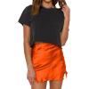 imageLYANER Womens Satin Lace Trim Split Slit Hem Zipper High Wasit Mini Short SkirtOrange