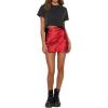 imageLYANER Womens Satin Lace Trim Split Slit Hem Zipper High Wasit Mini Short SkirtRed