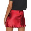 imageLYANER Womens Satin Lace Trim Split Slit Hem Zipper High Wasit Mini Short SkirtRed
