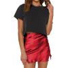 imageLYANER Womens Satin Lace Trim Split Slit Hem Zipper High Wasit Mini Short SkirtRed