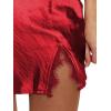 imageLYANER Womens Satin Lace Trim Split Slit Hem Zipper High Wasit Mini Short SkirtRed