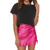 imageLYANER Womens Satin Lace Trim Split Slit Hem Zipper High Wasit Mini Short SkirtRose