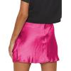 imageLYANER Womens Satin Lace Trim Split Slit Hem Zipper High Wasit Mini Short SkirtRose