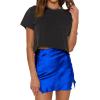 imageLYANER Womens Satin Lace Trim Split Slit Hem Zipper High Wasit Mini Short SkirtRoyal Blue