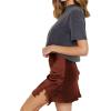 imageLYANER Womens Satin Lace Trim Split Slit Hem Zipper High Wasit Mini Short SkirtRust Brown