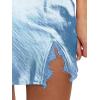 imageLYANER Womens Satin Lace Trim Split Slit Hem Zipper High Wasit Mini Short SkirtSky Blue