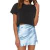 imageLYANER Womens Satin Lace Trim Split Slit Hem Zipper High Wasit Mini Short SkirtSky Blue
