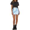 imageLYANER Womens Satin Lace Trim Split Slit Hem Zipper High Wasit Mini Short SkirtSky Blue