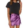 imageLYANER Womens Satin Lace Trim Split Slit Hem Zipper High Wasit Mini Short SkirtViolet