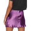 imageLYANER Womens Satin Lace Trim Split Slit Hem Zipper High Wasit Mini Short SkirtViolet