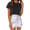imageLYANER Womens Satin Lace Trim Split Slit Hem Zipper High Wasit Mini Short SkirtWhite