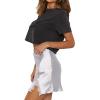 imageLYANER Womens Satin Lace Trim Split Slit Hem Zipper High Wasit Mini Short SkirtWhite