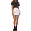 imageLYANER Womens Satin Lace Trim Split Slit Hem Zipper High Wasit Mini Short SkirtWhite