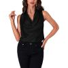imageLYANER Womens Satin Silky Cowl Neck Drape Ruched Front Sleeveless Tank Blouse Shirts TopBlack