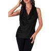 imageLYANER Womens Satin Silky Cowl Neck Drape Ruched Front Sleeveless Tank Blouse Shirts TopBlack