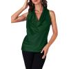 imageLYANER Womens Satin Silky Cowl Neck Drape Ruched Front Sleeveless Tank Blouse Shirts TopDark Green