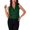 imageLYANER Womens Satin Silky Cowl Neck Drape Ruched Front Sleeveless Tank Blouse Shirts TopDark Green